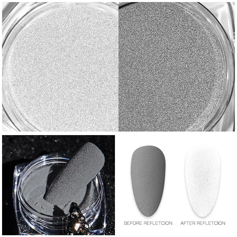 RBAN NAIL Reflection Nail Powder Super Bright Pigment Grey White Party Art Decorations Design Light In Photoflash | Красота и