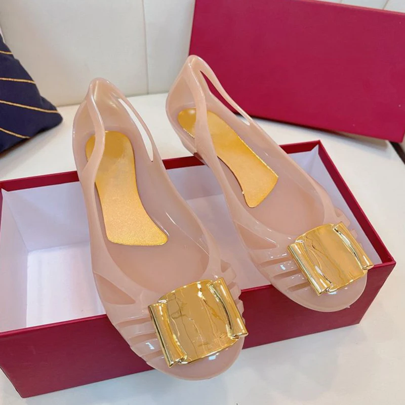 

Women Jelly Shoes Summer Waterproof Chaussure Femme Fashion Metal Decor Casual Flats Comfort Slip-on Rain Zapato Mujer Non-slip