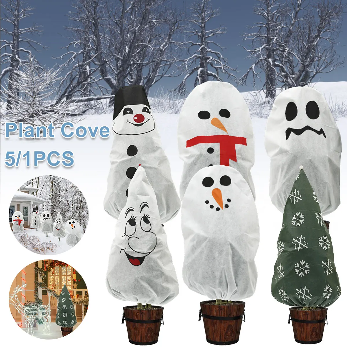 

Plant Freeze Protection Cover Bag Anti-Freeze Shrub Jacket Reusable Windproof Winter Insect Prevent Cover Snowman Xmas Decor