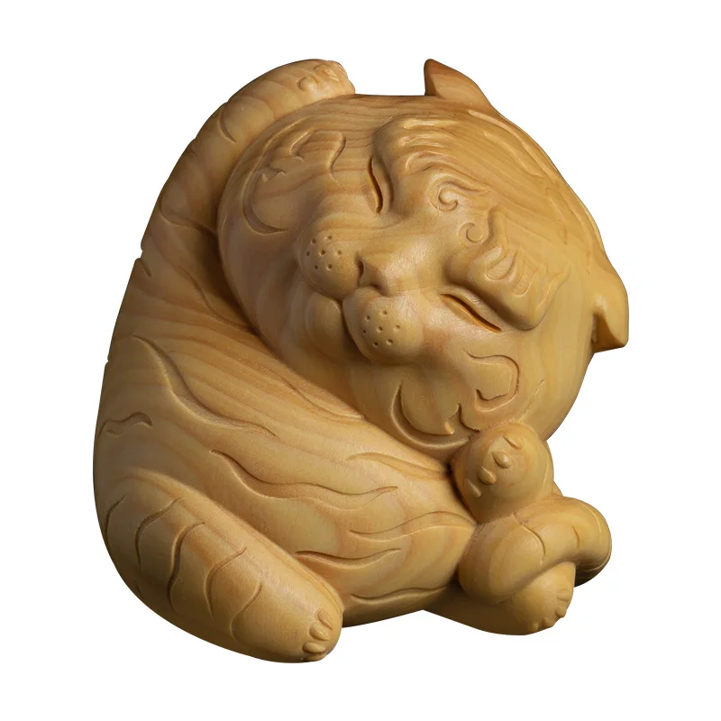 

5X5X4.5 CM Zodiac Tiger Hand Carved Boxwood Figurine Carving Cute Animal Feng Shui Sculpture - #W102