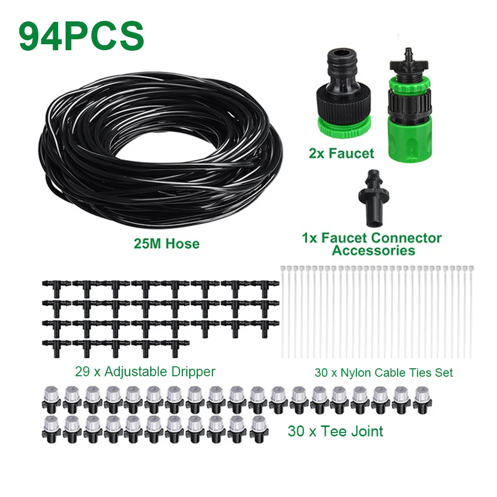 

94pcs Micro Drip Irrigation Kit 25 Meters DIY Plant Self Watering Micro Drip Irrigation System for Garden Lawn Landscape Plants