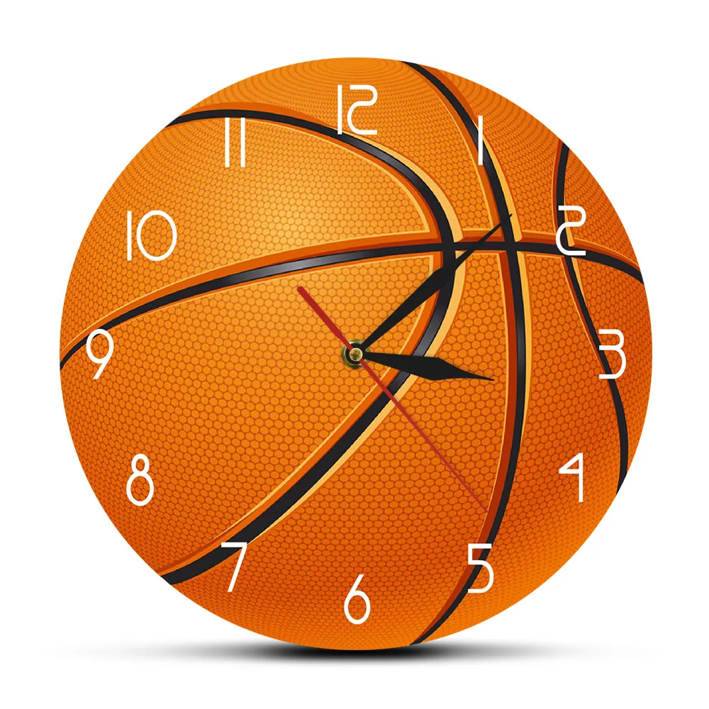 Reloj de pared con estampado moderno de pelota de baloncesto para niños, con ilusión 3D Reloj de pared, movimiento silencioso, ideal para regalo