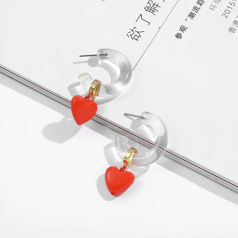 Женские акриловые серьги подвески с сердечками милые висячие в Корейском стиле