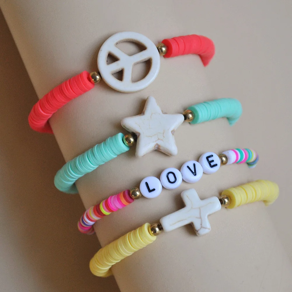 

Combination Set of Letters Love Bohemian Beach Colored Clay Women's Bracelet Handmade Cross Female Bangle Wristband Jewelry