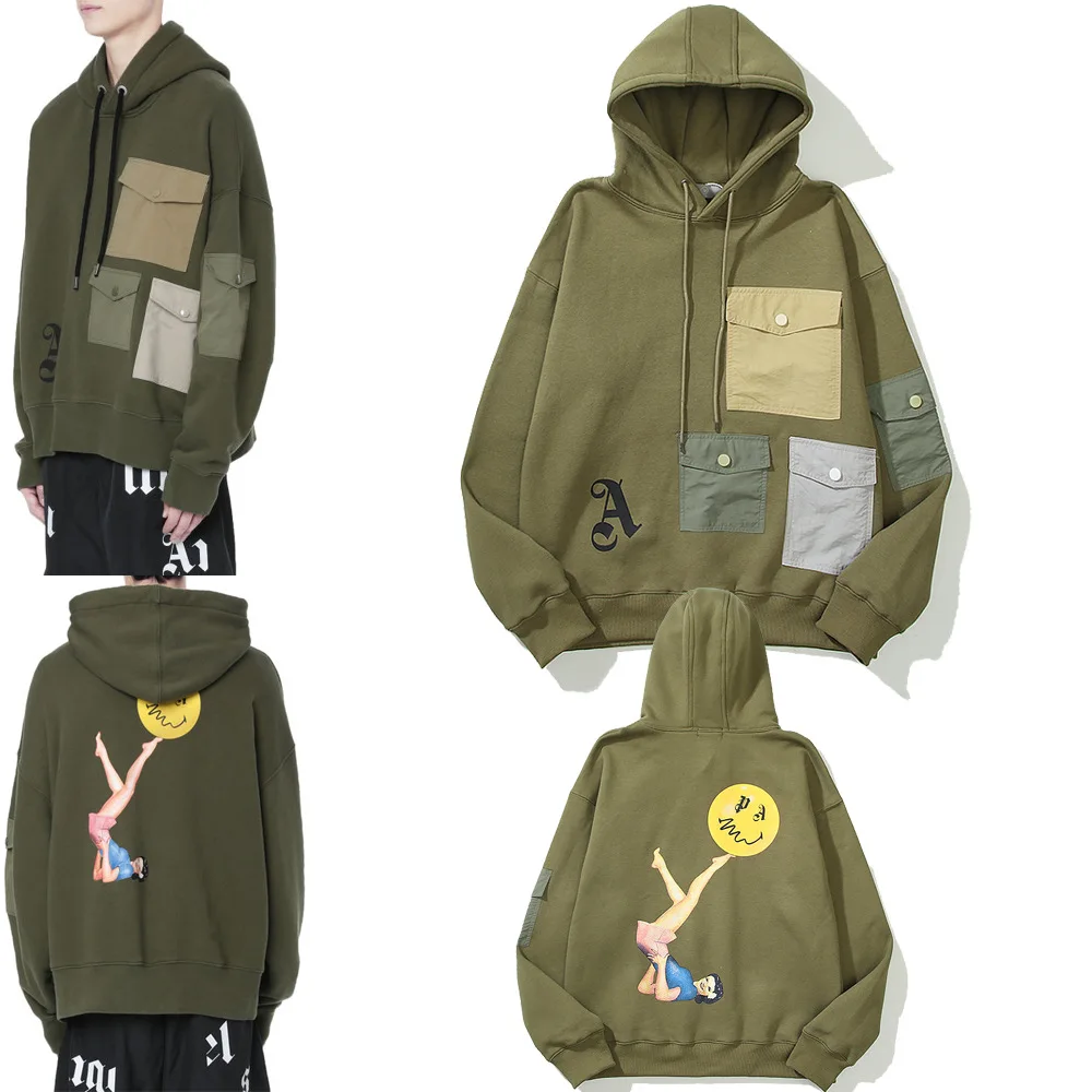 

Осенний Американский свитшот с ярким искусственным принтом, модный уличный дизайн с карманами, с капюшоном, простая Ретро толстовка унисек...