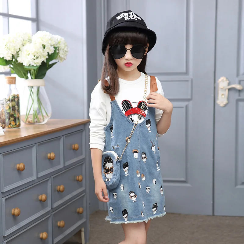 Осеннее платье детская одежда комплект одежды для девочек джинсовое из трех