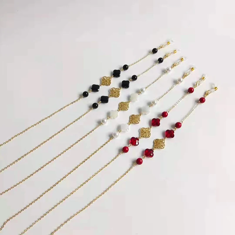 Eyeglasses Chain Crystal Bead Four Leaf Clover Flower Charm Eyewear Holder Cord Women Sunglasses Retainer Necklace Bracelet | Аксессуары