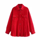 Женская Вельветовая длинная куртка Evfer, красная модная Свободная верхняя одежда большого размера с длинным рукавом, пальто, рубашка для девочек, шикарная куртка