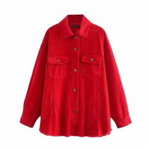 Женская Вельветовая длинная куртка Evfer, красная модная Свободная верхняя одежда большого размера с длинным рукавом, пальто, рубашка для девочек, шикарная куртка