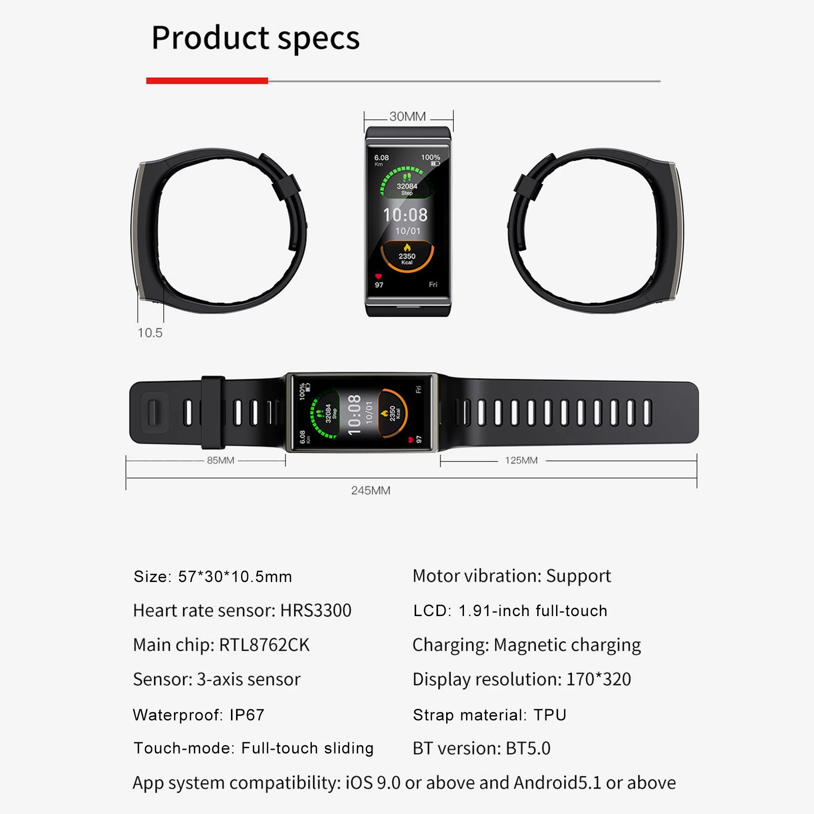 

DM12 Fitness Bracelet 1.91 inch TFT Screen Smart Watch IP67 Waterproof Men's Watch Wristwatch Heart Rate Monitor Smartwatch