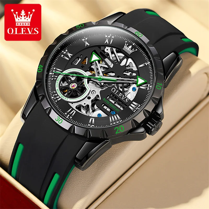 

OLEVS Fashion Men Business HD Luminous Hands Depth Waterproof Silicone Strap Automatic Mechanical Wristwatches Reloj Hombre