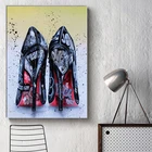 Женские черные туфли на высоком каблуке граффити Художественная Картина на холсте граффити плакаты и принты на стену картина для гостиной