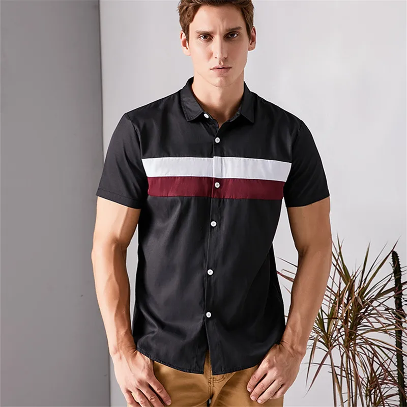 

Summer New Man Vintage Black Shirt 2021Mens Ethnic Printed Lapel Striped Short Sleeve Hawaiian Harajuku Men Shirts Chemise Homme