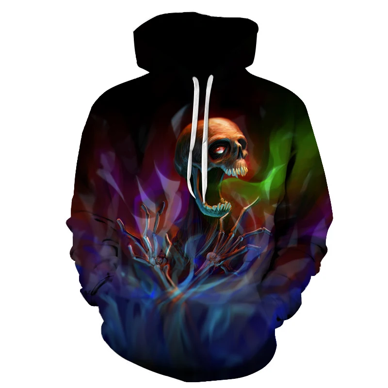 

2021 Spring And Autumn New Fashion Men's And Women's Skull 3D Printing Cool Hip-Hop Hoodie XXS-6XL