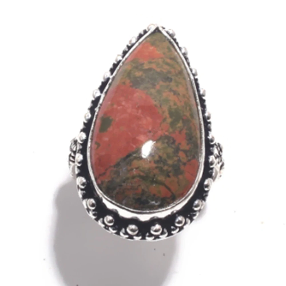 Оригинальное серебряное кольцо унакита с покрытием из меди женское ювелирное