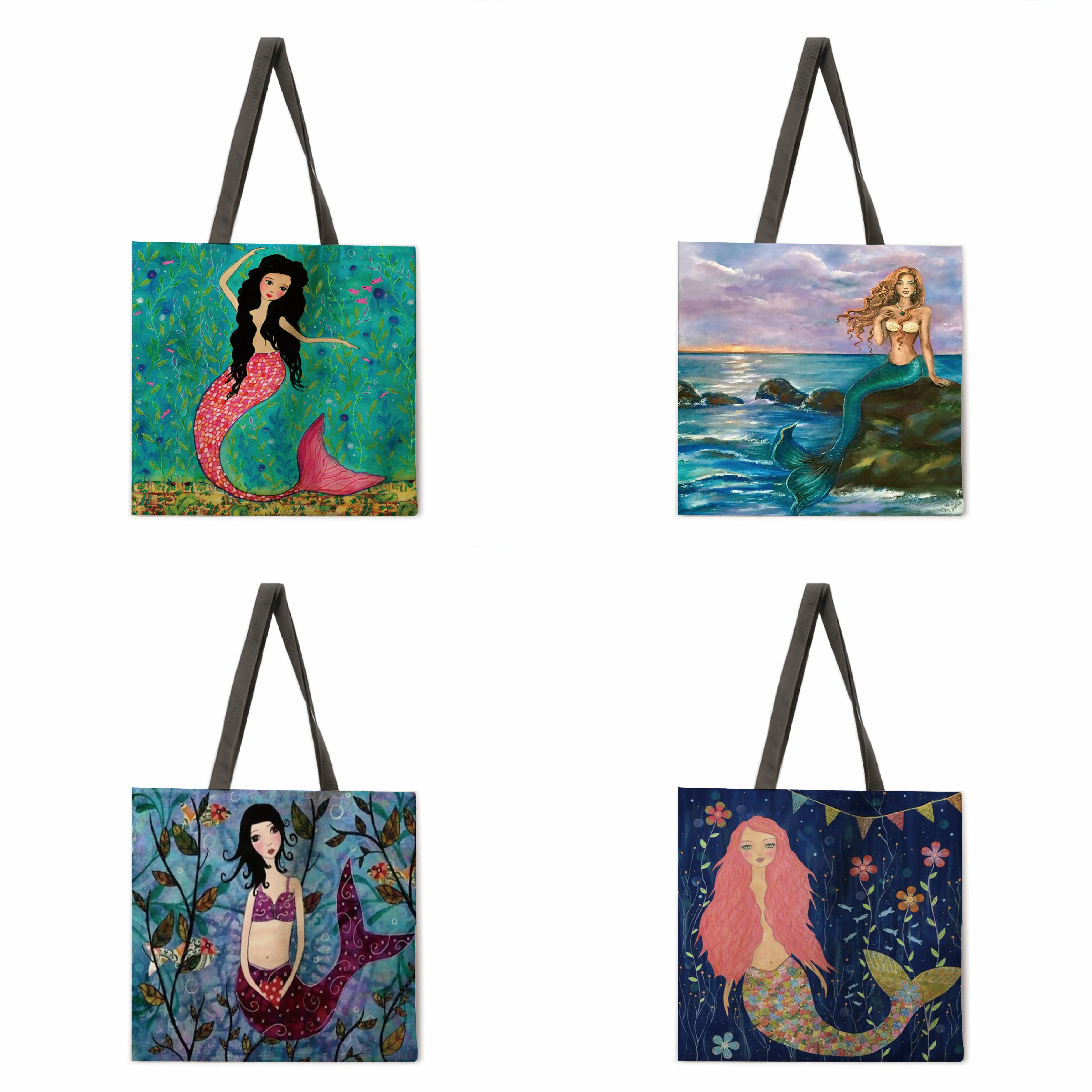 

Foldable shopping bag mermaid print handbag lady shoulder bag lady casual handbag fashion beach bag lady handbag