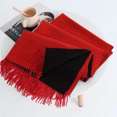 Red Black Зимний длинный женский шарф, модные теплые мягкие кашемировые шарфы для женщин, толстые пашмины шали, женские хиджаб, шарф, накидки - Цвет: Red Black
