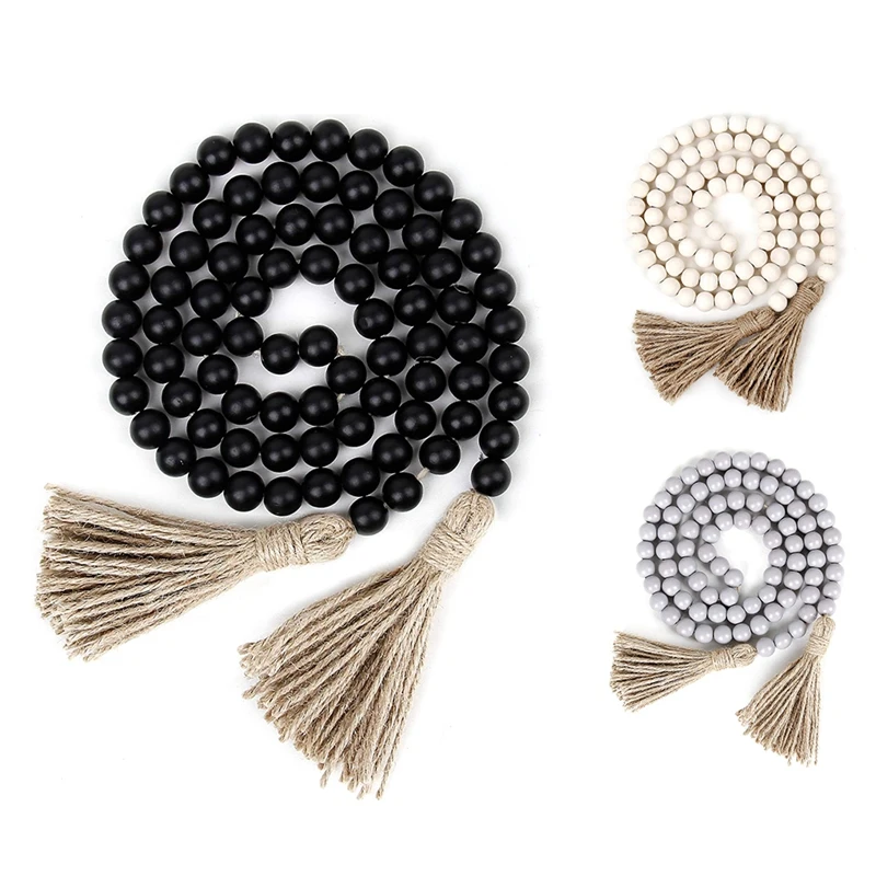 

Деревянные бусины, гирлянда с кисточками, бусины для фермы, деревенский декор, молитвенные богемные бусы, настенное украшение 2021