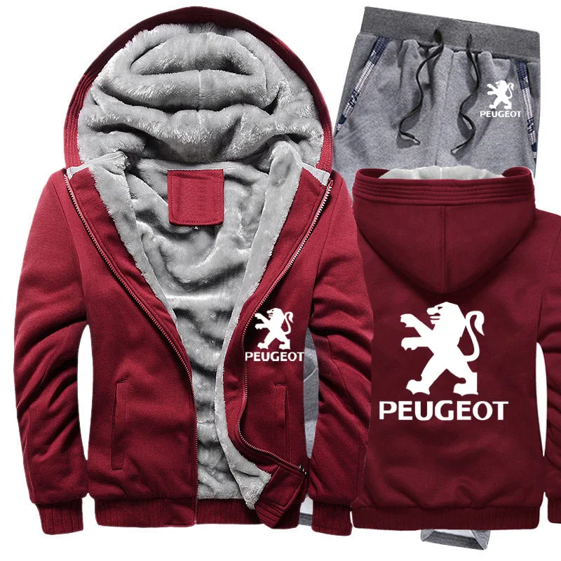 Зимняя мужская толстовка с капюшоном peugeot Car Logo, мужские толстовки с капюшоном, костюм толстый теплый флис, хлопковый спортивный костюм на молнии, мужская куртка+ штаны, комплекты из 2 предметов - Цвет: 815