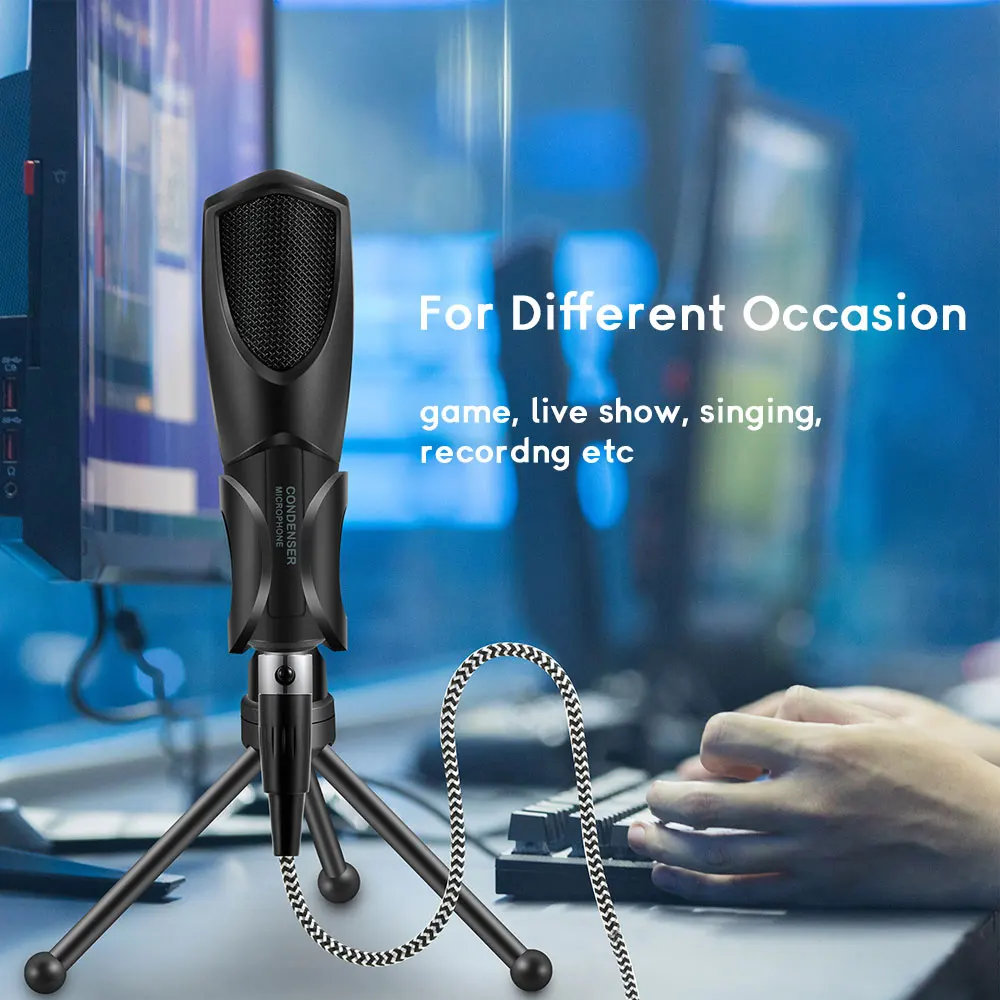 

FELYBY Q3B USB Condenser Desktop Microphone for Computer Notebook Voice Chat Conference Speech Singing With Stand Studio Mic