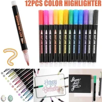 12 colors double line pen glitter marker pen fluorescent outline pens for gift card writing drawing diy art crafts