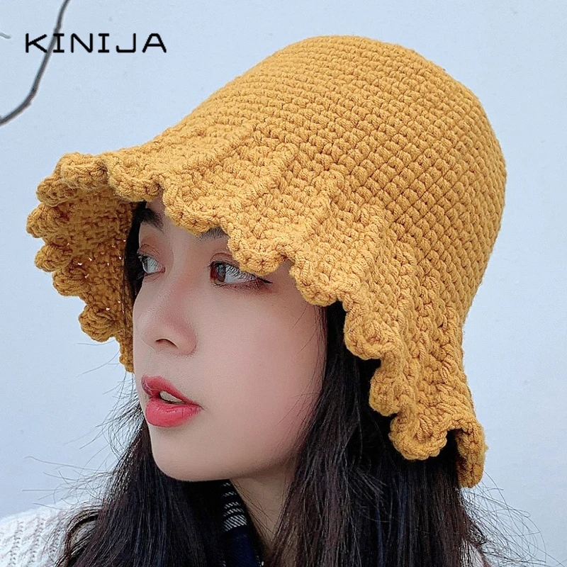 Зимняя шерстяная Панама Женская однотонная рыболовная Кепка осенняя Корейская