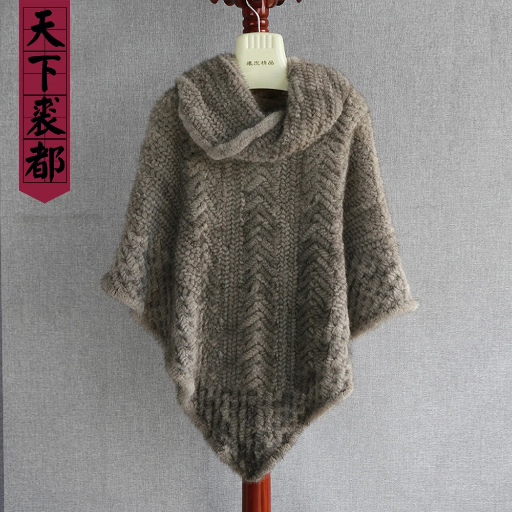 2019 Женская шаль из натурального меха норки вязаный роскошный женский пуловер