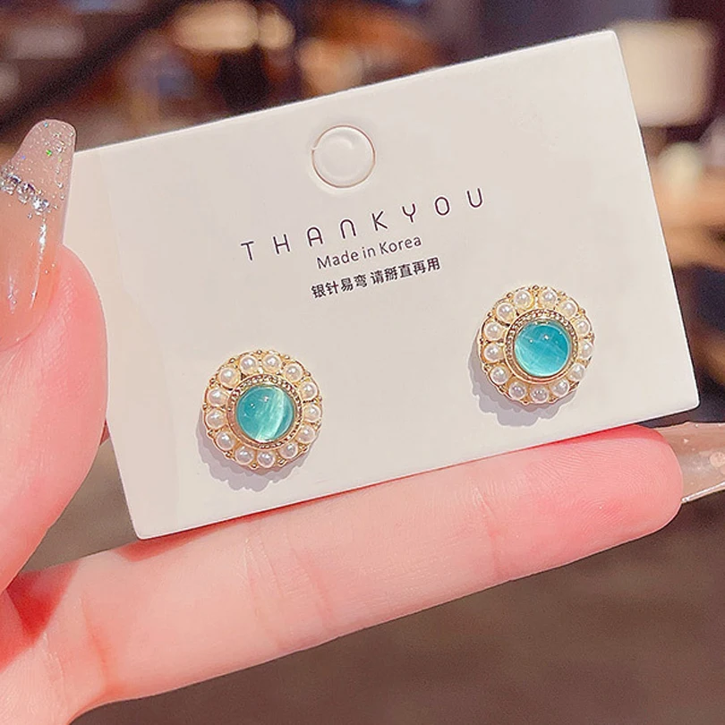 

Korean Version Of the New High-End Zircon Opal Earring Female Simple Temperament Pearl Dangler Eardrop Jewelry