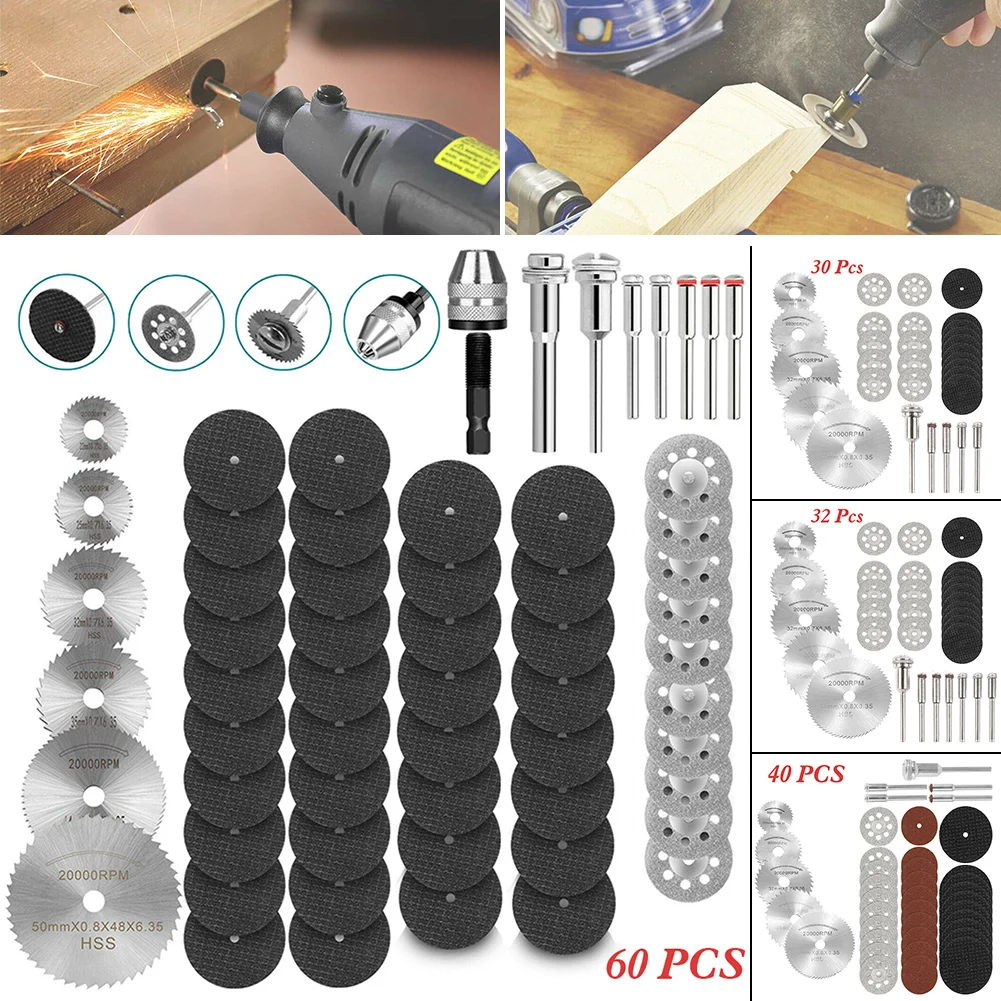 

30/32/40/60pcs Cutting Tool Saw Blades For Dremel Metal Cutter Power Tools Rotary Tool Wood Cutting Discs Drill Mandrel Cutoff