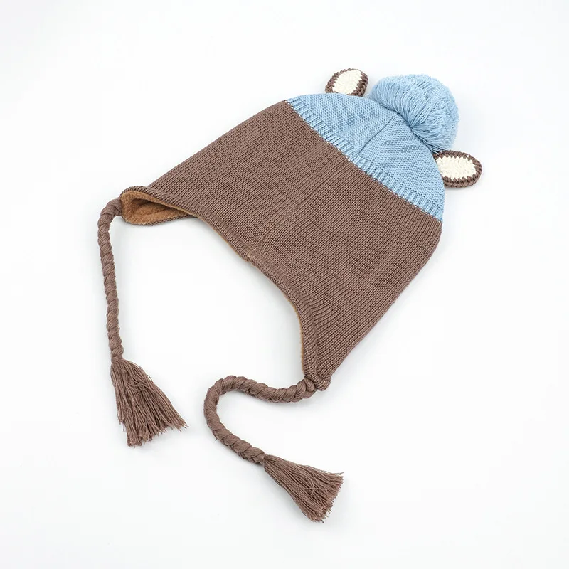 Зимняя шапка ушанка детская вязаная для мальчиков и девочек осенняя хлопковая