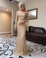 shinning prom dresses gold long sleeve tassel mermaid sparkly long evening dresses gowns