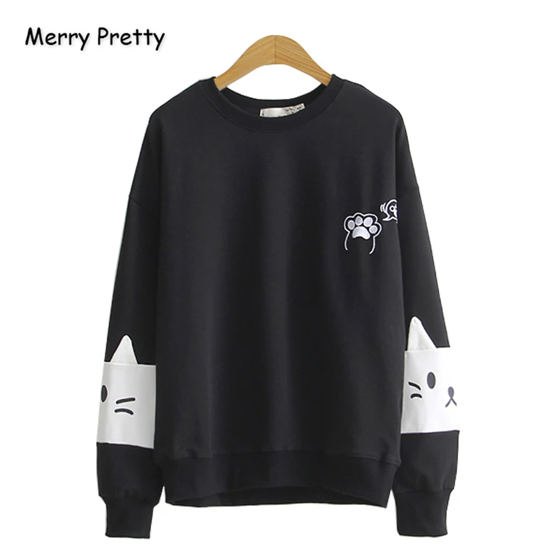 

Merry Pretty Cotton Women's Cartoon Cat Print Harajuk Hoodies Sweatshirts 2020 Winter Long Sleeve Hooded Tracksuit Cute Pullover