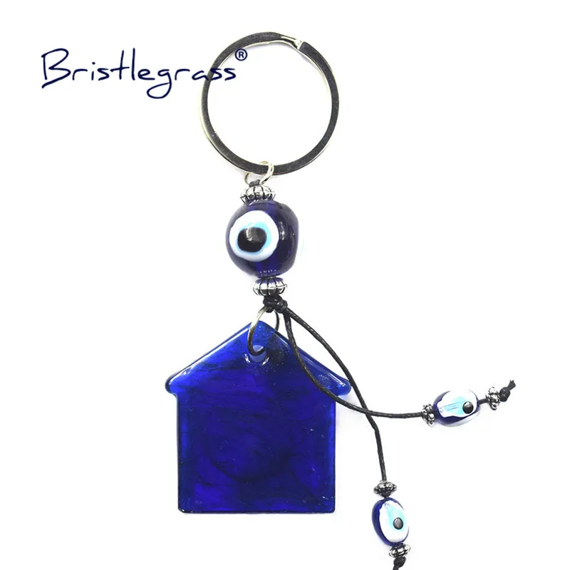 

BRISTLEGRASS Turkish Blue Evil Eye Glass House Car Key Chain Ring Holder Keychain Amulet Lucky Charm Pendant Blessing Protection