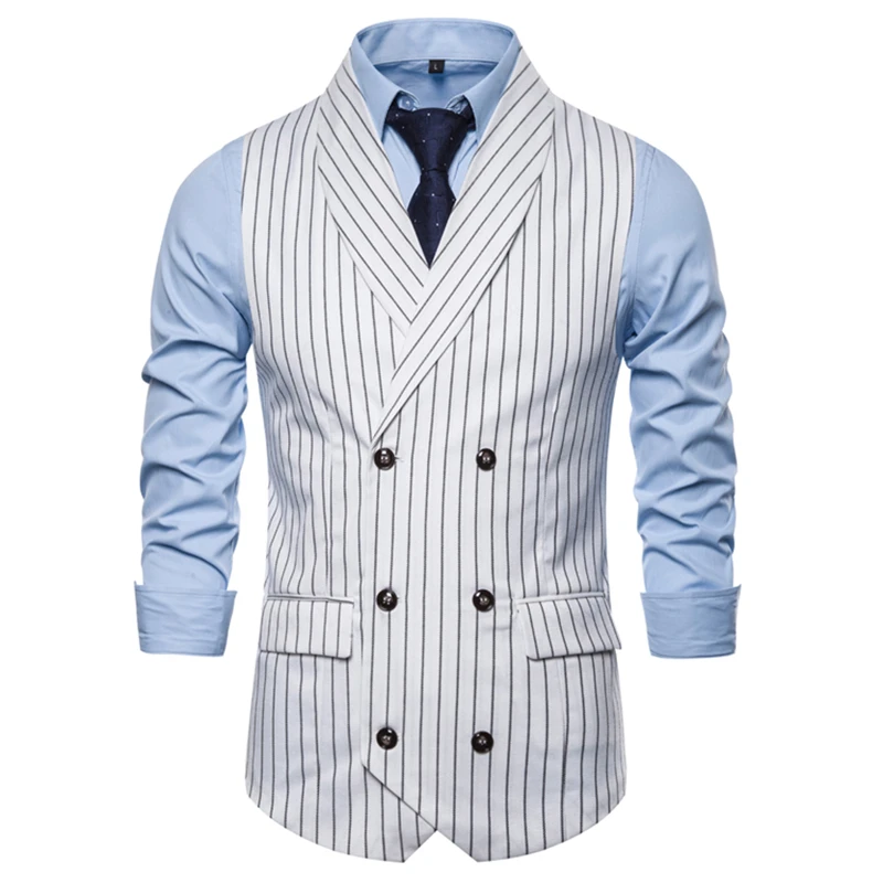 

Men's suit vest High-end gentleman men's business casual suit vest Slim-fit striped double-breasted vest