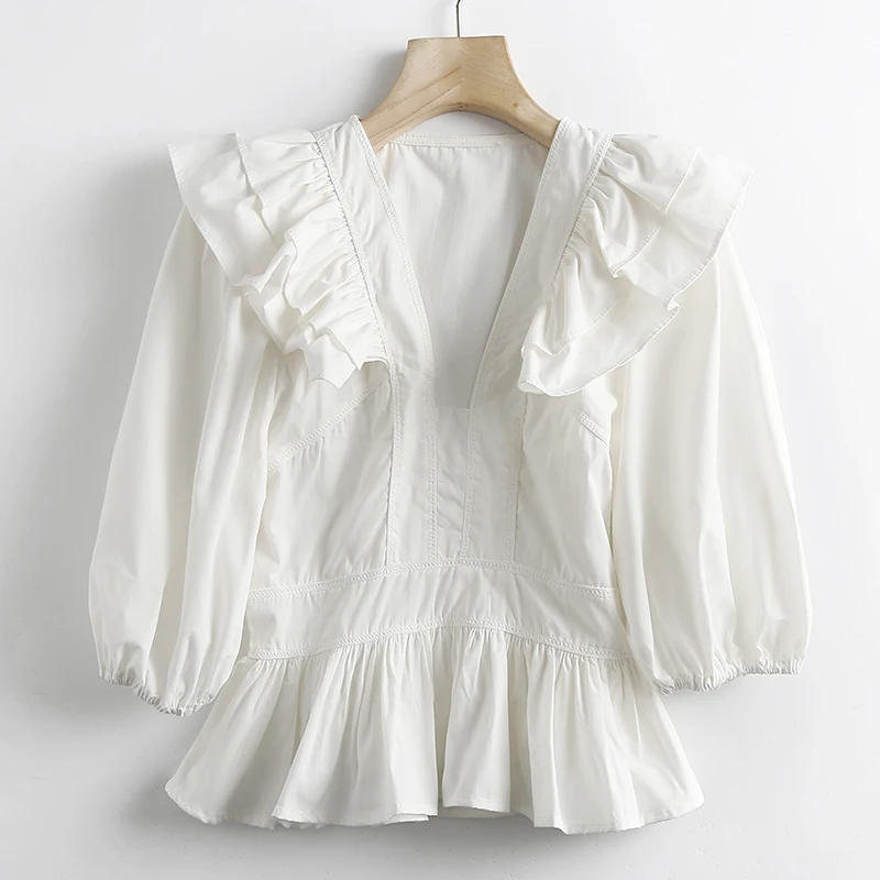 

JC·KILIG 2021 Spring and Summer New Women's College Youth Sweet Bubble Sleeve Shirt SC682