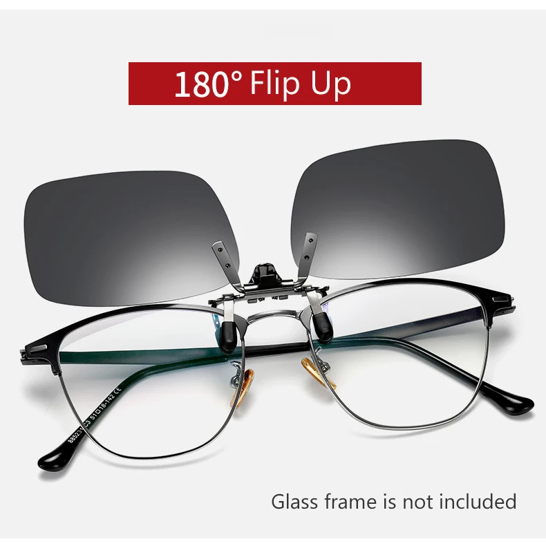 Поляризованные мужские женский зажим на солнцезащитные очки 180 ° кожаный чехол