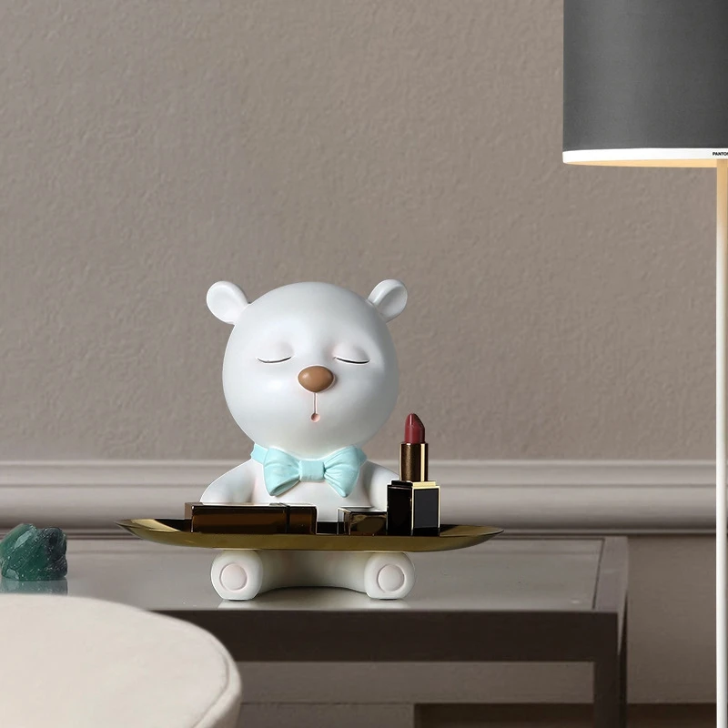 

Cartoon Resin Bear Tray Living Room Porch Decoration Bedroom Dressing Table Jewelry Cosmetics Storage Ornaments