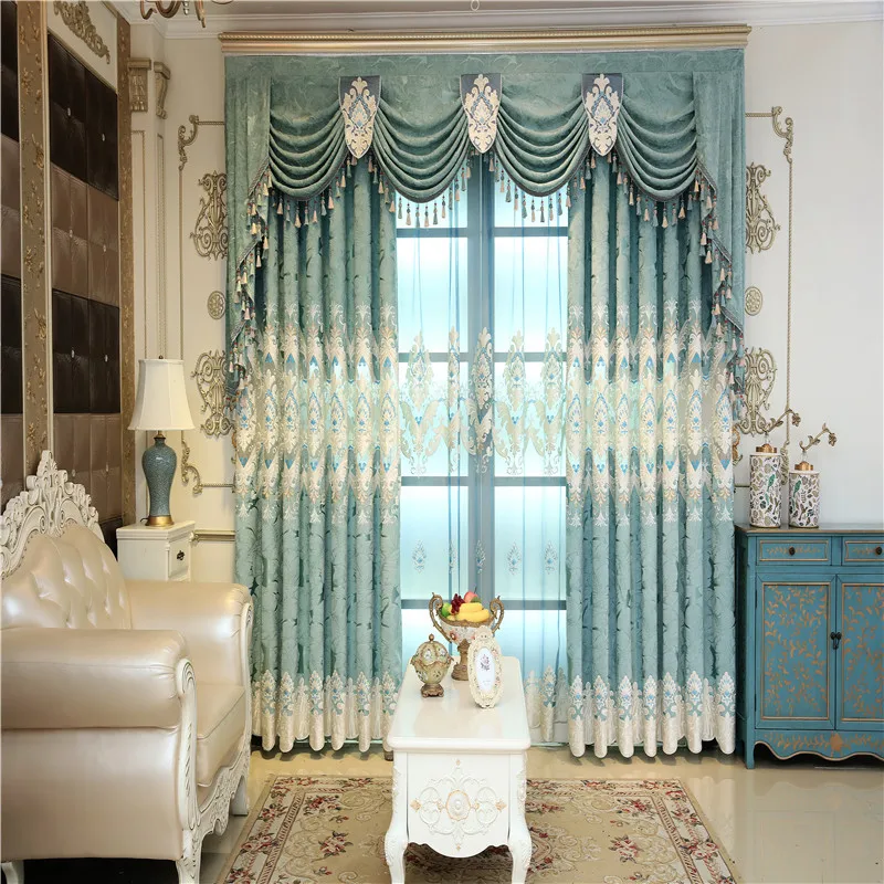 

European-style Palace Style Curtain Luxury Hollow Chenille Velvet Delicate High-end Embroidered Curtains for Living Room Bedroom