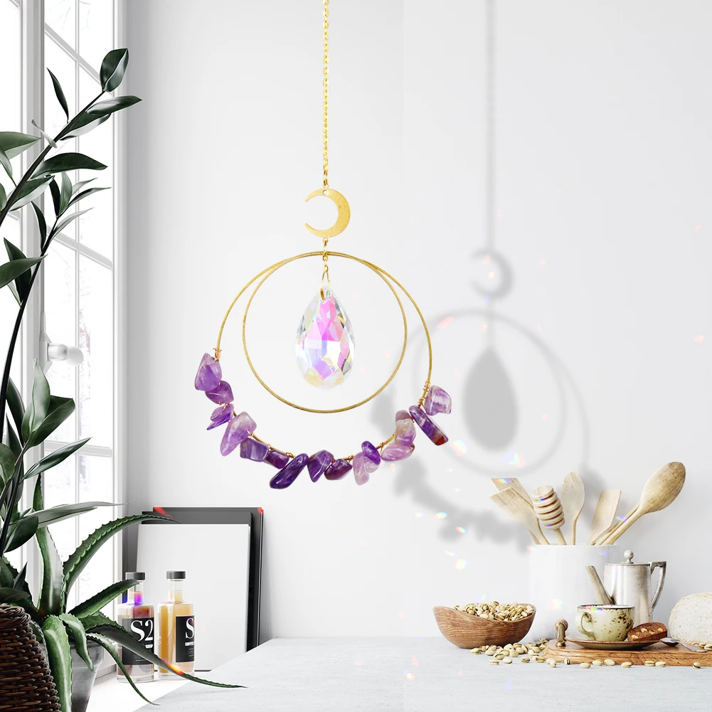 

Crystal Moon Circle Prisms Hanging Rainbow Chaser Lighting Accessories for Window Curtains Pendant Home Garden Car Decor Gifts