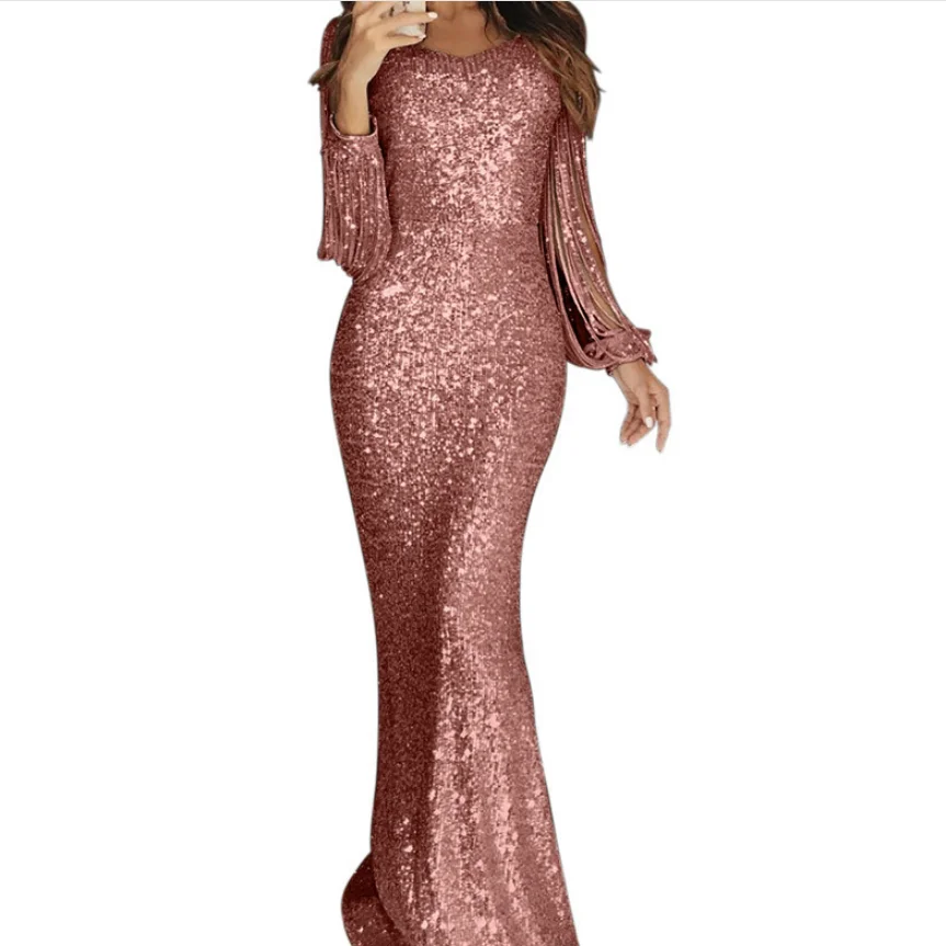 

Long skirt evening luxury dress tassel dinner gown dress