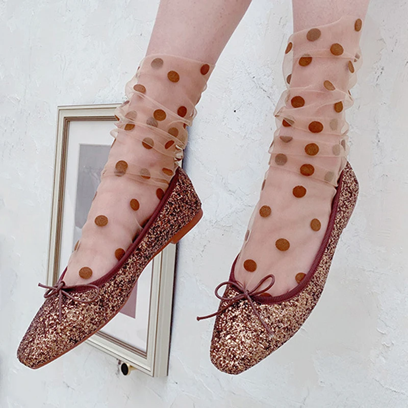 

Thin Section Transparent Mesh Yarn Socks Women Piled Socks Dots Socks