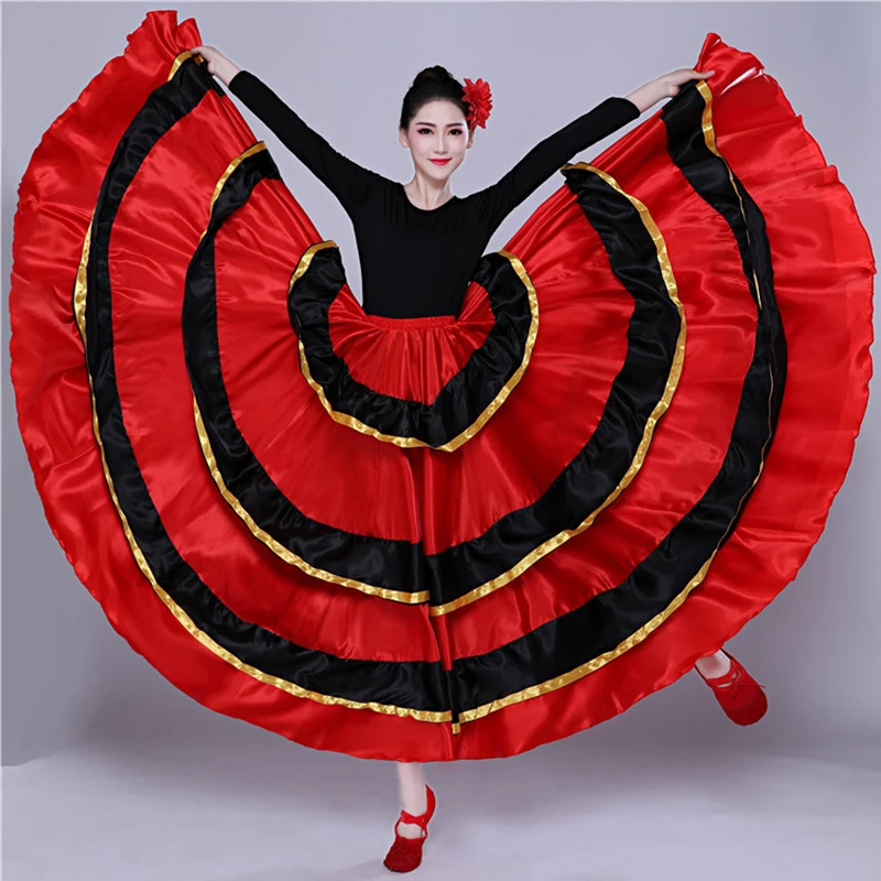 

Женская юбка для танца живота, красная юбка для сценического выступления, танцевальный костюм с испанской юбкой фламенко, модель DL5157