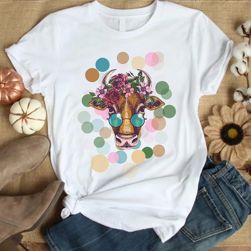 

Женские футболки, Женский Базовый Топ большого размера с круглым вырезом и принтом, футболки с коротким рукавом, Повседневная модная футбол...