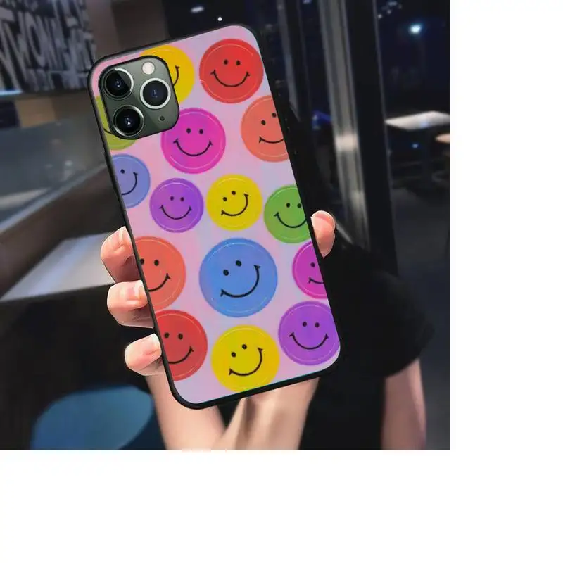 

Smiley Flowers cartoon Phone Case For iphone 7 8 plus x xr xs 11 12 mini pro max Black nax fundas cover