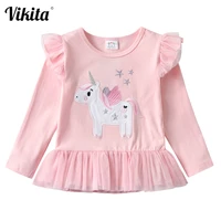 vikita girls cotton tees tops unicorn embroidery long sleeve t shirts children animals clothing autumn spring cartoon t shirts