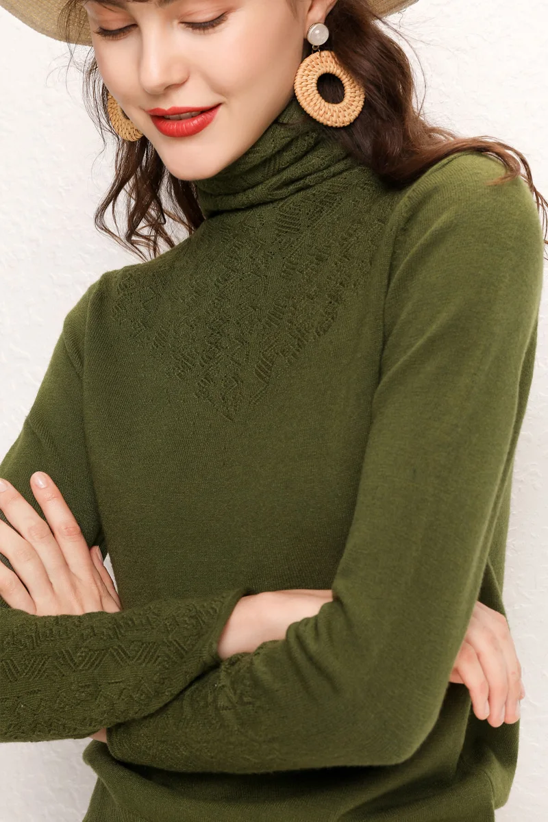 Autumn Winter New Women Sweater Openwork Carved Cashmere Solid color Soft fashion Hedging Wool Knit High-collar | Женская одежда