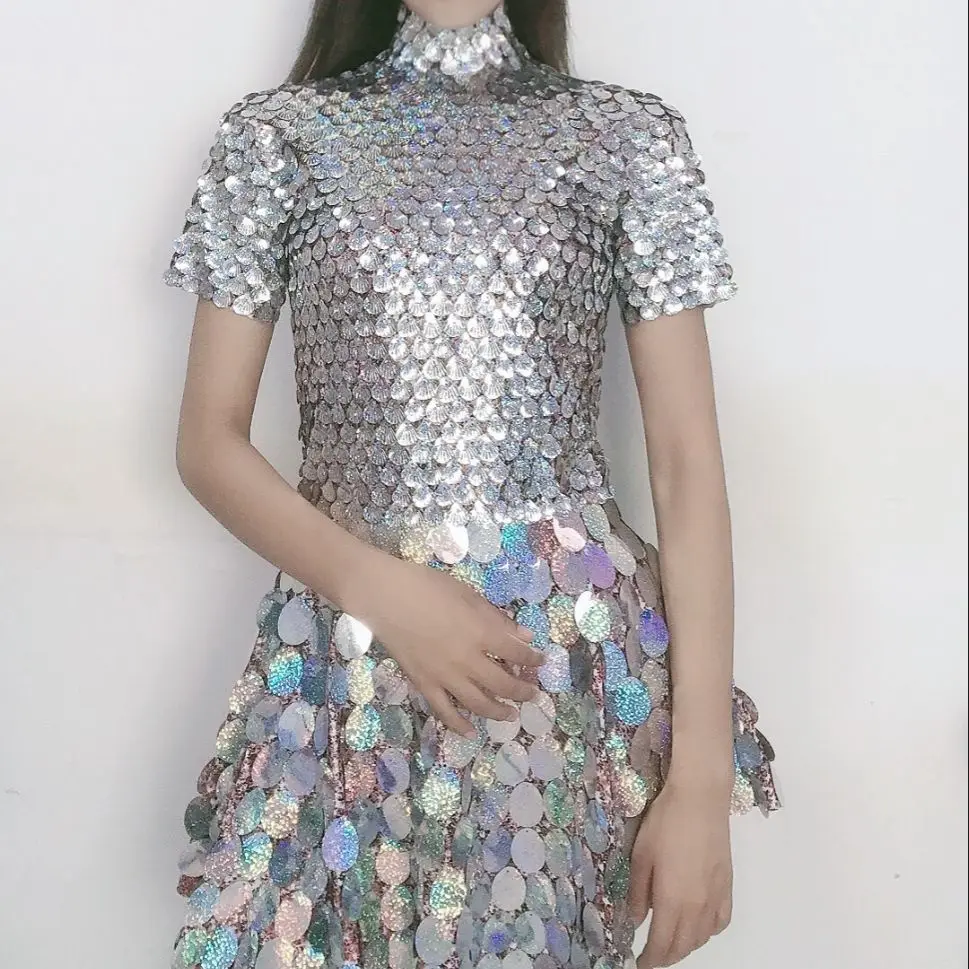 Женский танцевальный костюм с серебряными блестками для джаза DJ бара ночного