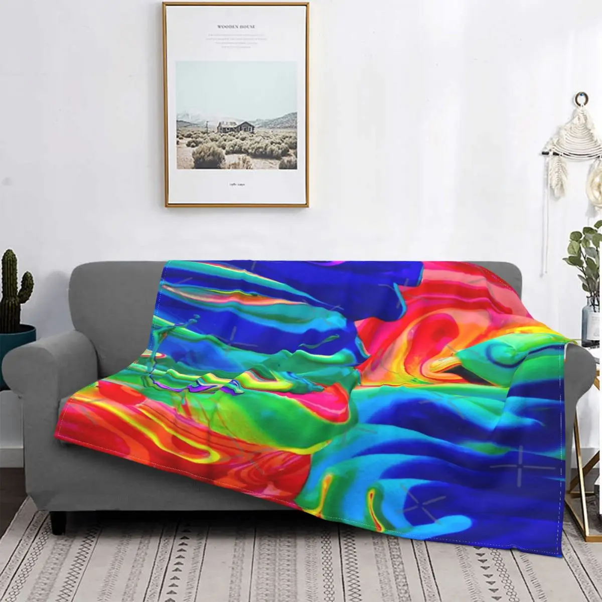 

Manta de pintura de río, para cama colcha, manta de muselina a cuadros, manta con capucha, toalla de playa de lujo