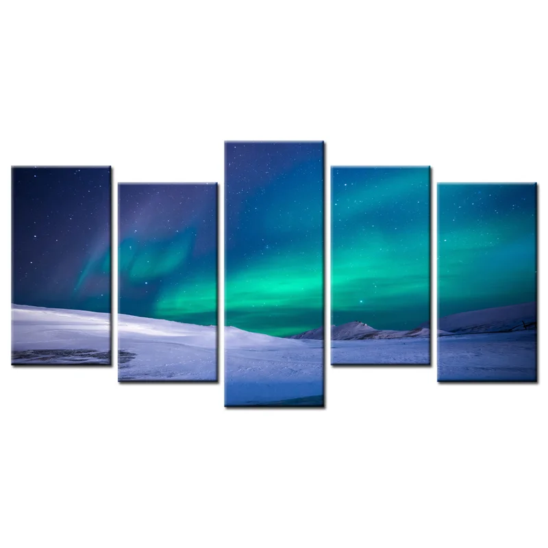 

Landscape Canvas Painting Northern Lights Wall Art Poster 5 Pieces Beautiful Aurora HD Print Home Decor Modern Picture