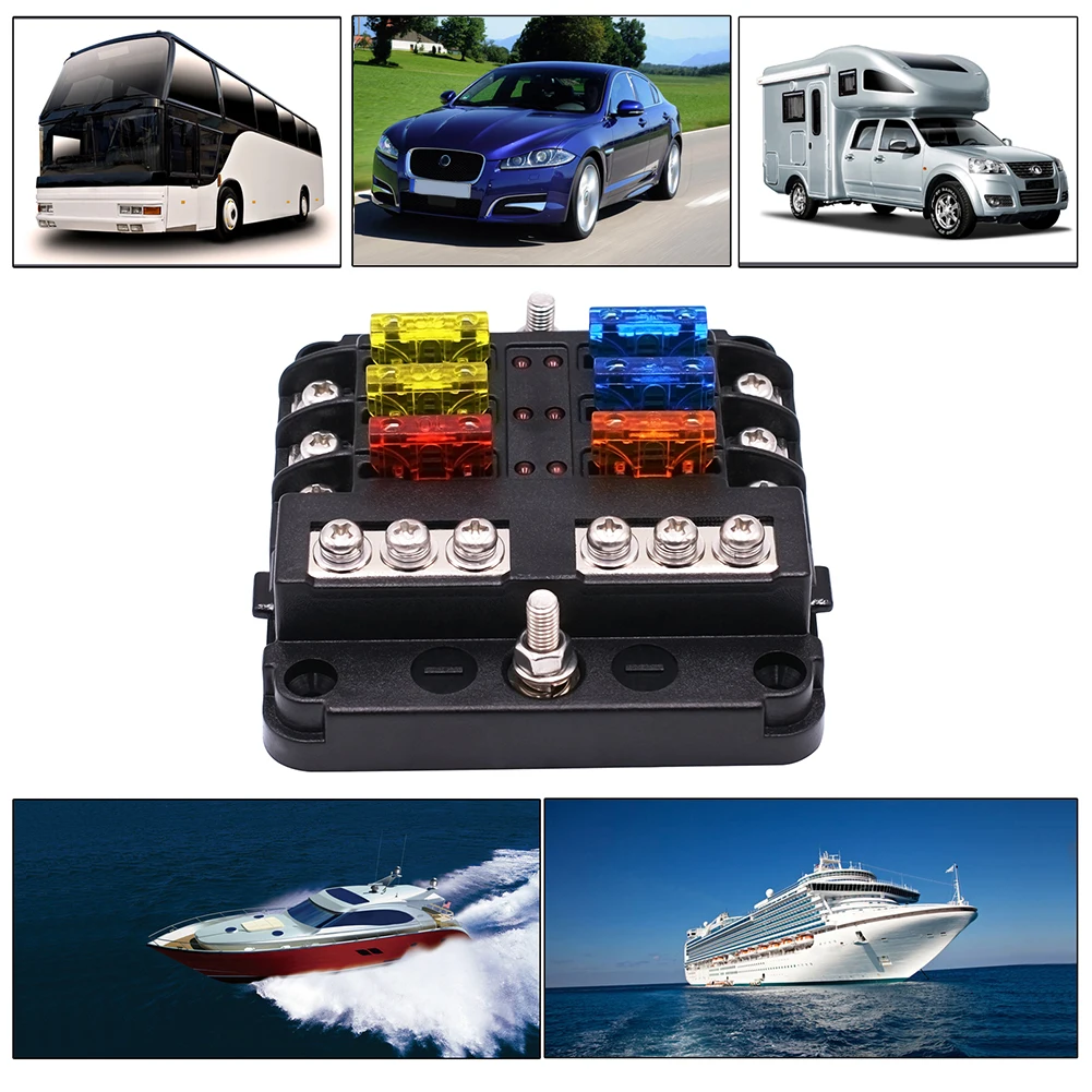 

Automotive Plastic Cover Fuse Box Holder 12V 6-Way LED Blade Holder Block Case Negative Auto Car Boat Marine Trike Accessories
